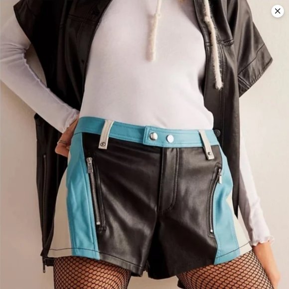 Free People Photo Finish Moto Leather Shorts, NWT - Picture 2 of 8
